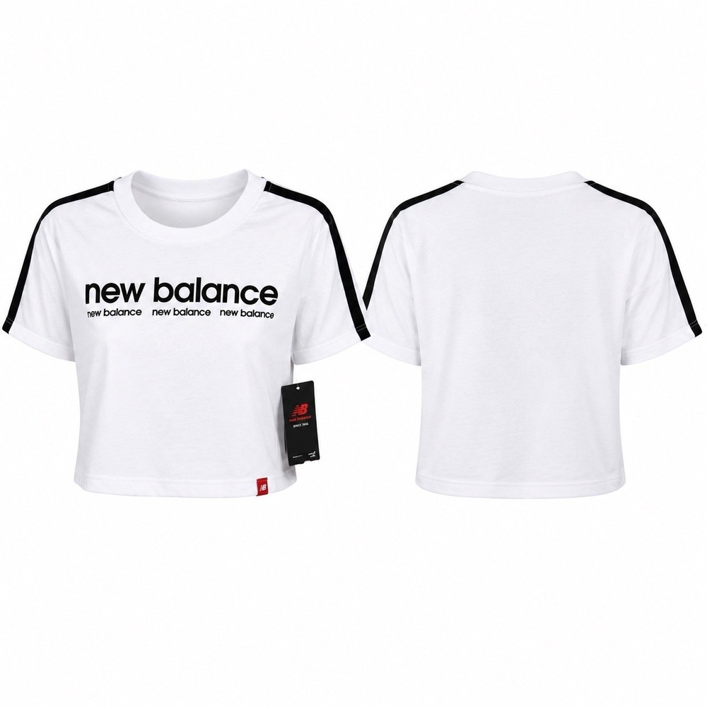 New Balance Womens XS White Cropped Graphic Logo T-Shirt WT13522-1 NWT